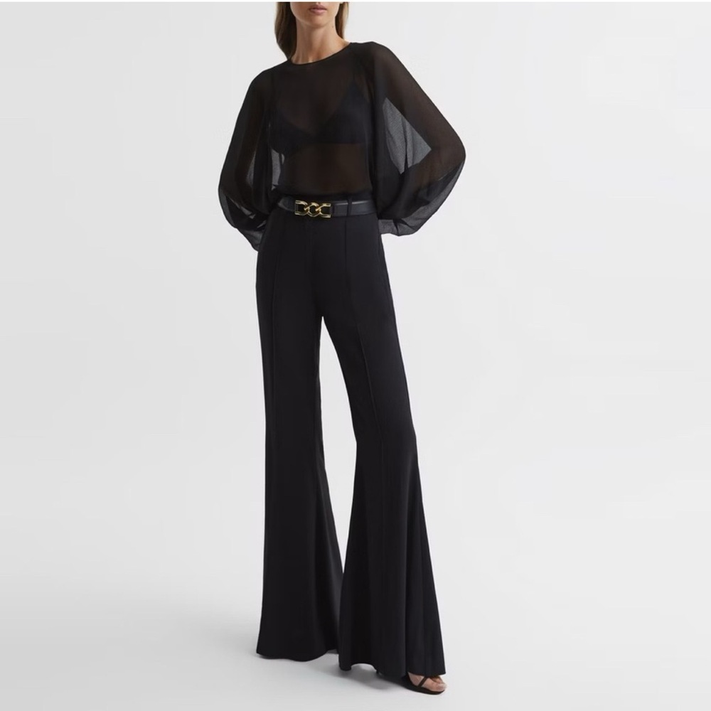REISS Gabi Soft Flare Black Trousers Dress Pants Size US 6R NWT Sleek Tailored